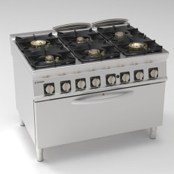 Εστία PFXH12SGGE9 Tecno90 120x90x90cm 64kW Αερίου με 6 Φλόγιστρα σε Στατικό Φούρνο Πανοραμικό με Ηλεκτρικό Γκριλ TECNOINOX