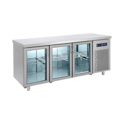 Ψυγείο Πάγκος Συντήρηση PGG-185 185x70x85cm 510lt 220/240V 350W Inox με 3 Γυάλινες Πόρτες GN BAMBAS
