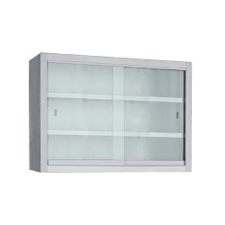 Ποτηριέρα PK-120 120x30x70cm Inox με 2 Γυάλινες Συρόμενες Πόρτες & 2 Ράφια BAMBAS