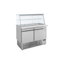 Ψυγείο Σαλάτας Βιτρίνα SM-110 110x70x130cm 215lt 220/240V 350W Inox 9 Θέσεις GN1/4 με 2 Πόρτες & Μηχανή Κάτω BAMBAS