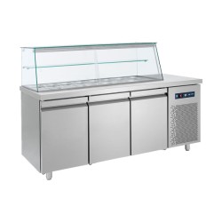 Ψυγείο Σαλάτας Βιτρίνα SM-185 185x70x130cm 450lt 220/240V 350W Inox 12 Θέσεις GN1/4 με 3 Πόρτες & Μηχανή Κάτω BAMBAS
