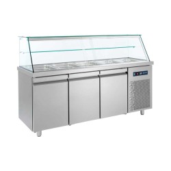 Ψυγείο Σαλάτας Βιτρίνα SMGN-185 185x70x130cm 532lt 220/240V 350W Inox 5 Θέσεις GN1/1 με 3 Πόρτες BAMBAS