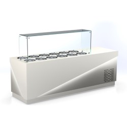 Βιτρίνα Παγωτού TG-227-12R Pozzetti 224x72x125cm Inox 1500W για 24 Μπασίνες με Διακόσμηση ARTSTEEL