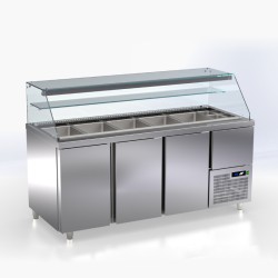 Βιτρίνα Συντήρησης Σαλατών VR-187-ER 188x70x125cm Inox GN 1/4 380lt 850W με Συρταρωτή Μηχανή ARTSTEEL