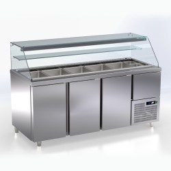 Βιτρίνα Συντήρησης Σαλατών VR-188-AR 188x80x130cm Inox GN 1/1 400lt 930W με Ανακύκλωση Αέρα & Συρταρωτή Μηχανή ARTSTEEL